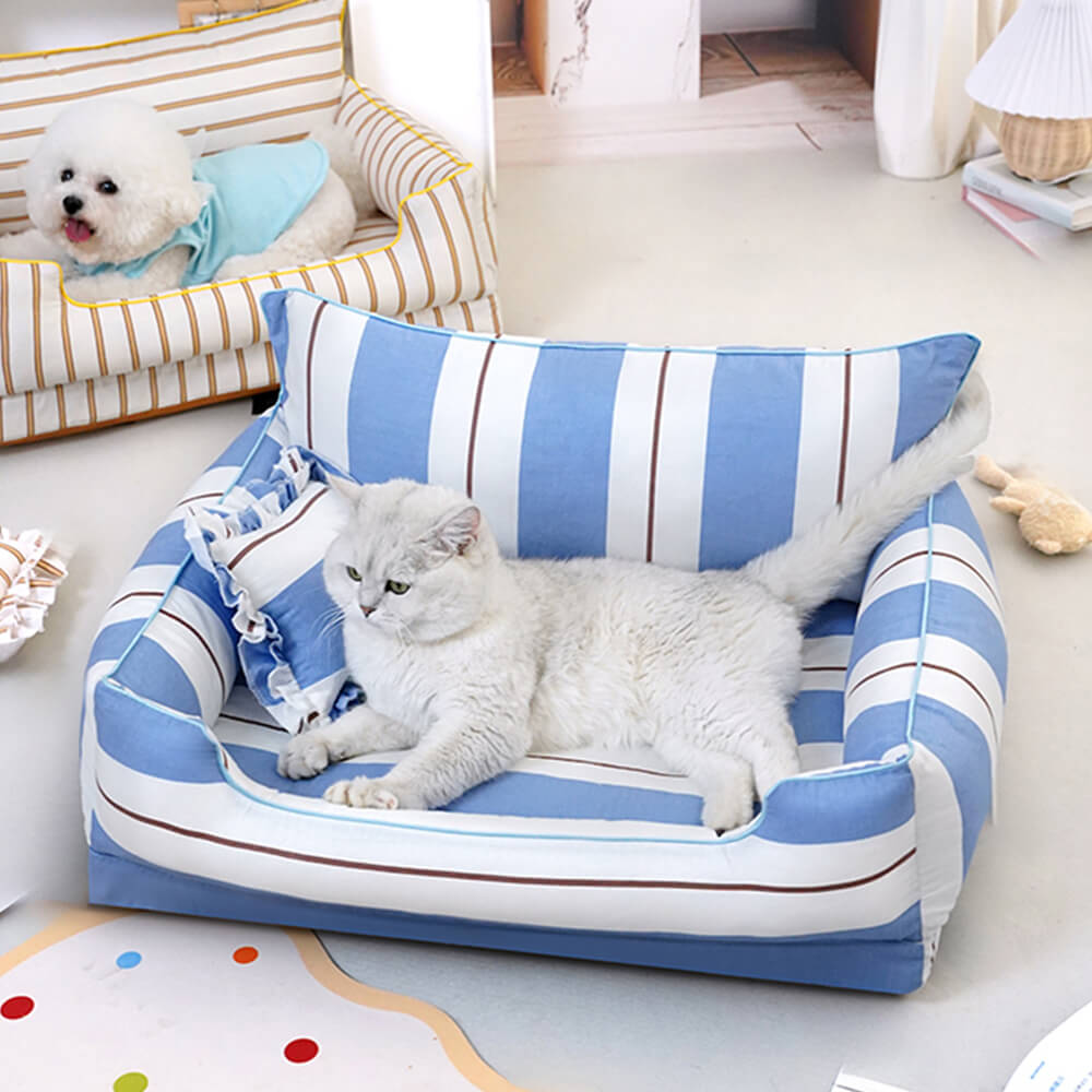 Cama de sofá para perros y gatos de algodón con almohada de cobertura total