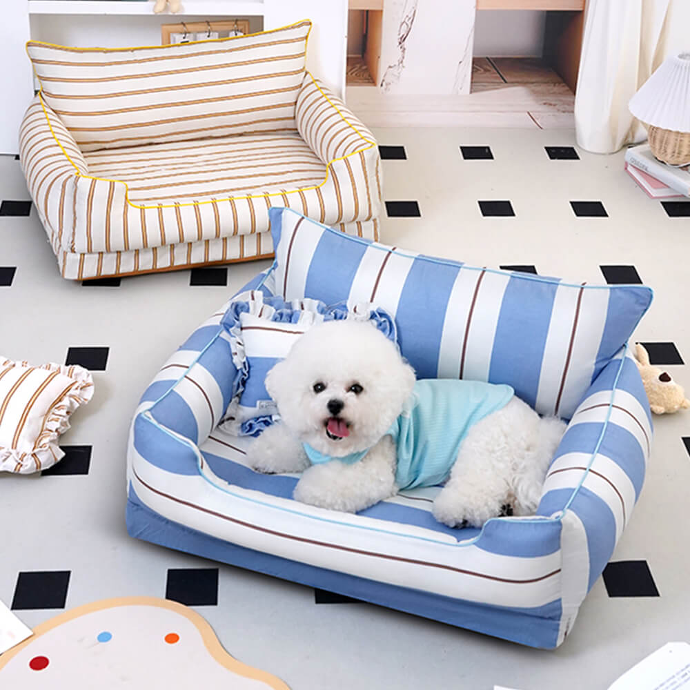 Cama de sofá para perros y gatos de algodón con almohada de cobertura total