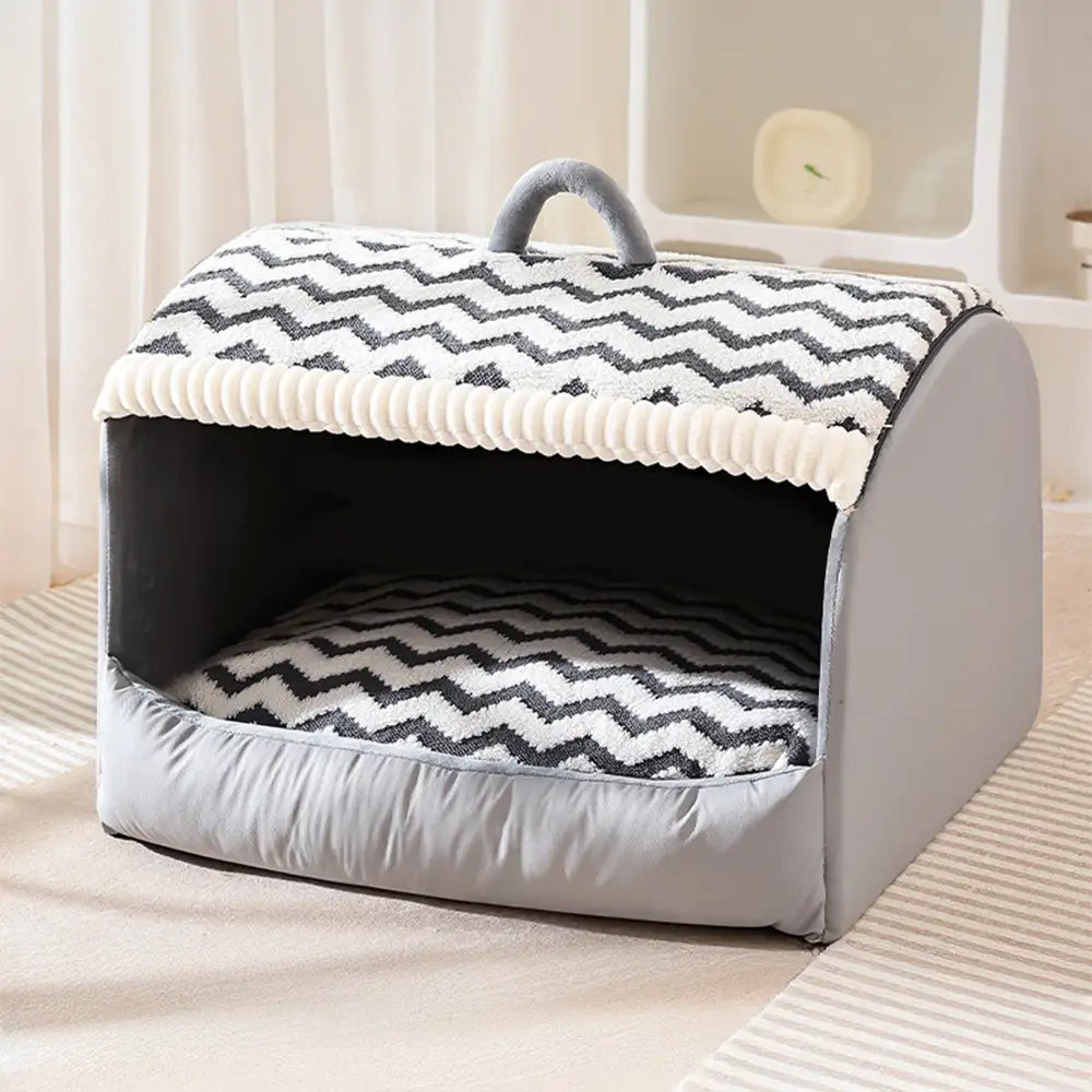 Cozy Cabin Portable Semi-Enclosed Dog Bed with Roof Warming And Durable
