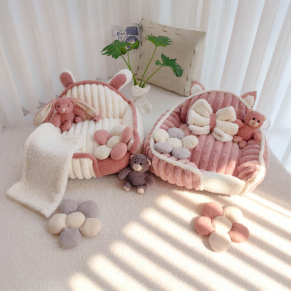 Cama de perro y gato de perros y gatos lavables y esponjosos de color rosa crema