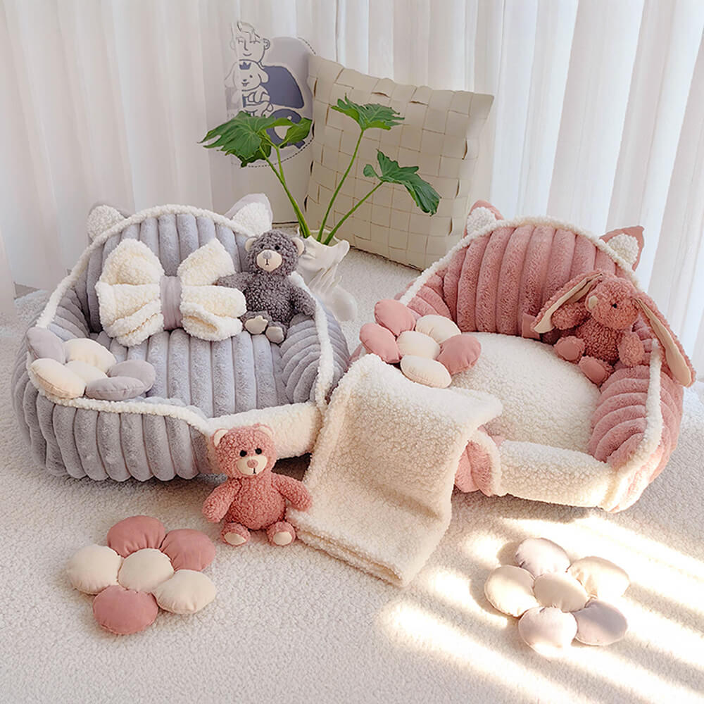 Cama de perro y gato de perros y gatos lavables y esponjosos de color rosa crema