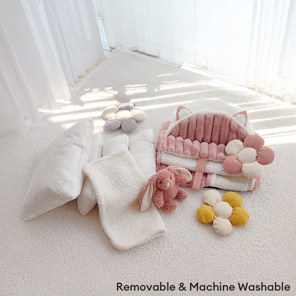 Cama de perro y gato de perros y gatos lavables y esponjosos de color rosa crema