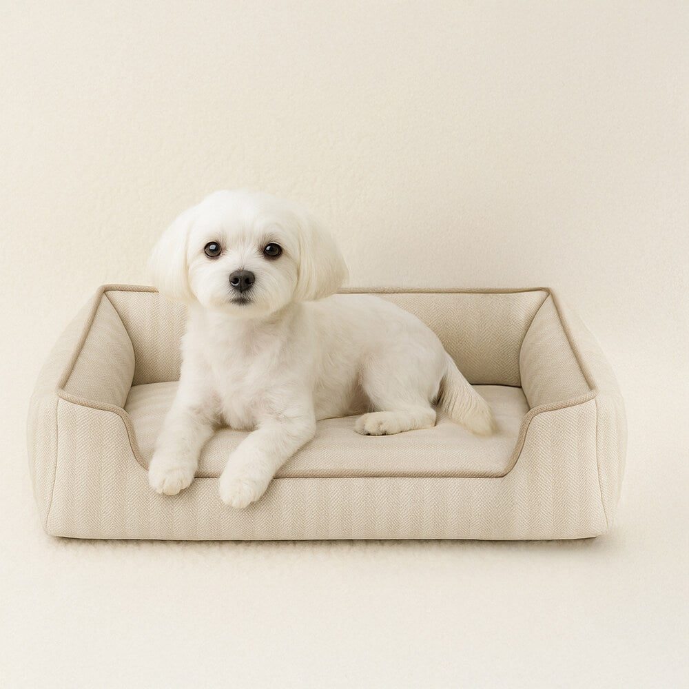 Cama para perro de lino sintético, resistente a mordiscos, antideslizante y lavable