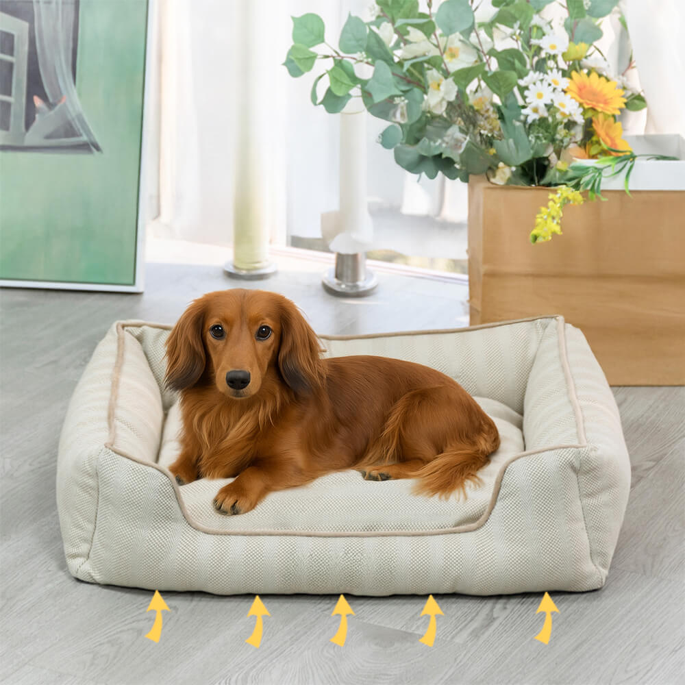 Cama para perro de lino sintético, resistente a mordiscos, antideslizante y lavable
