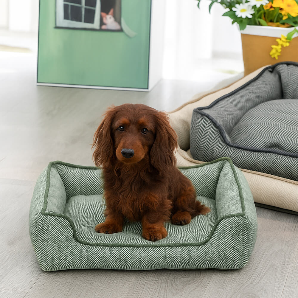 Cama para perro de lino sintético, resistente a mordiscos, antideslizante y lavable
