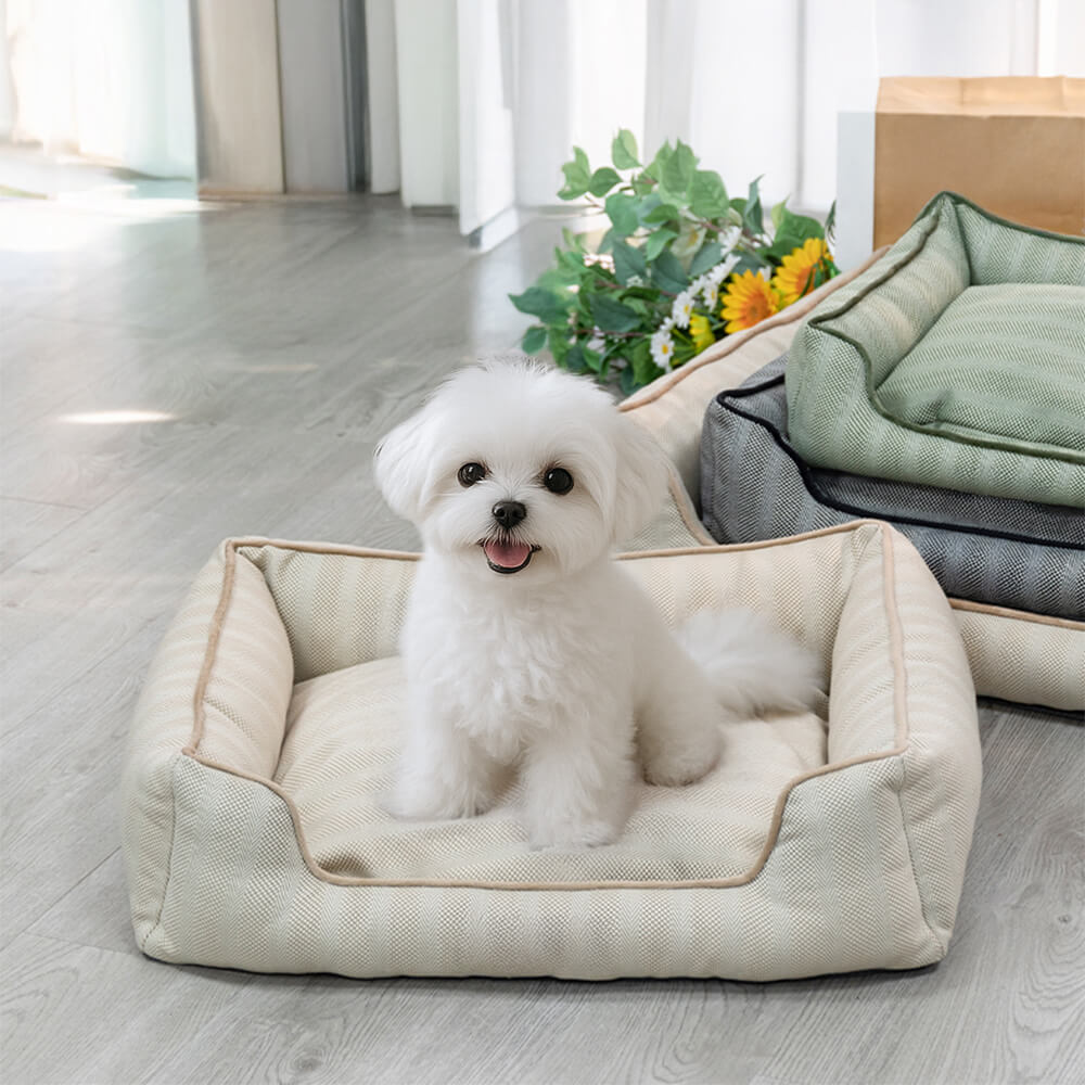 Cama para perro de lino sintético, resistente a mordiscos, antideslizante y lavable