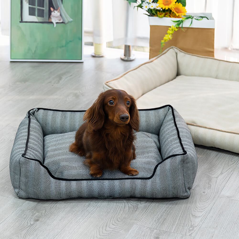 Cama para perro de lino sintético, resistente a mordiscos, antideslizante y lavable