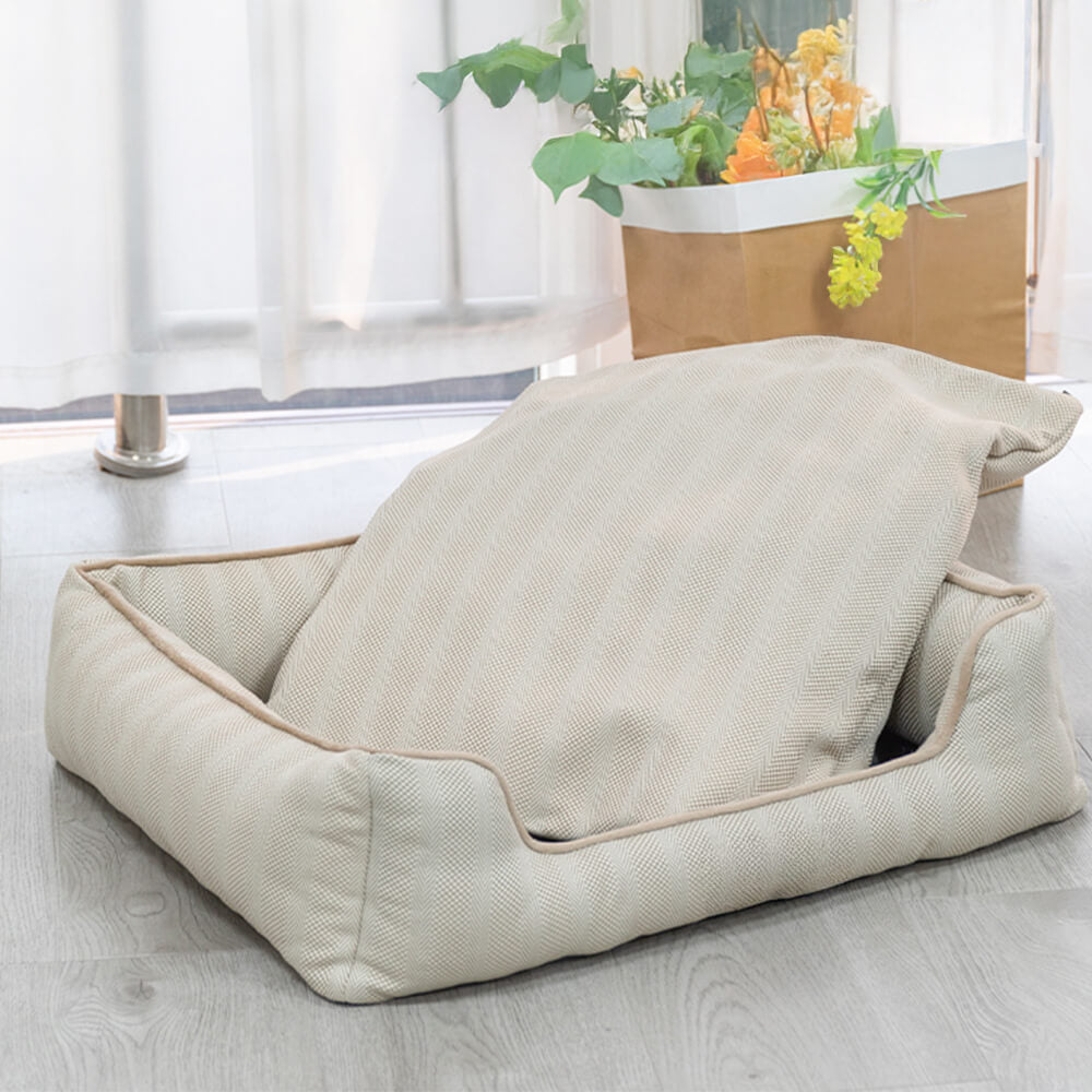 Cama para perro de lino sintético, resistente a mordiscos, antideslizante y lavable