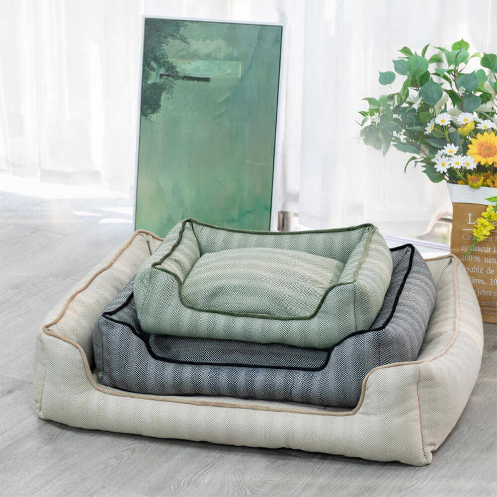Cama para perro de lino sintético, resistente a mordiscos, antideslizante y lavable