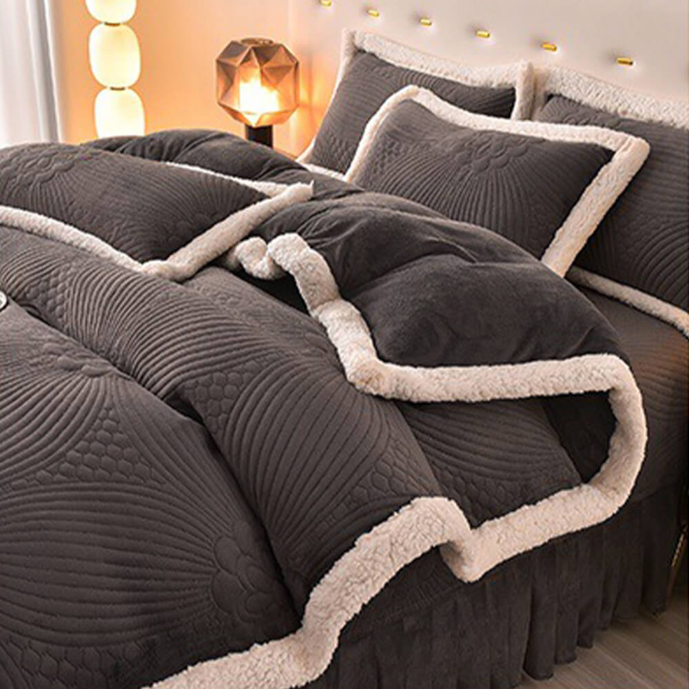 Juego de falda de cama acolchada con diseño floral, de vellón lechoso grueso y acogedor