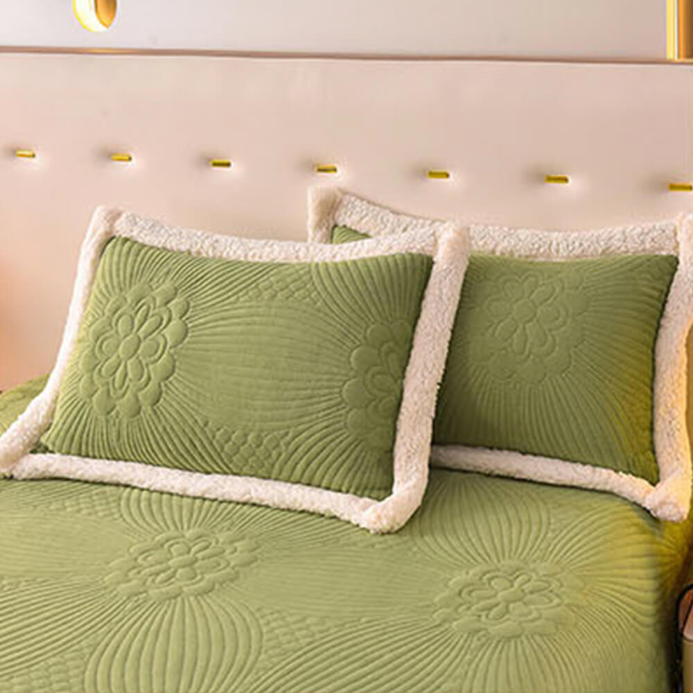 Juego de falda de cama acolchada con diseño floral, de vellón lechoso grueso y acogedor