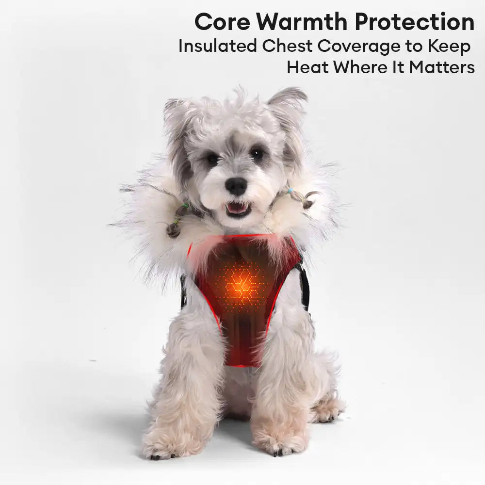 Fur-Trim Hooded Warm Dog Coat with Leash Buckle