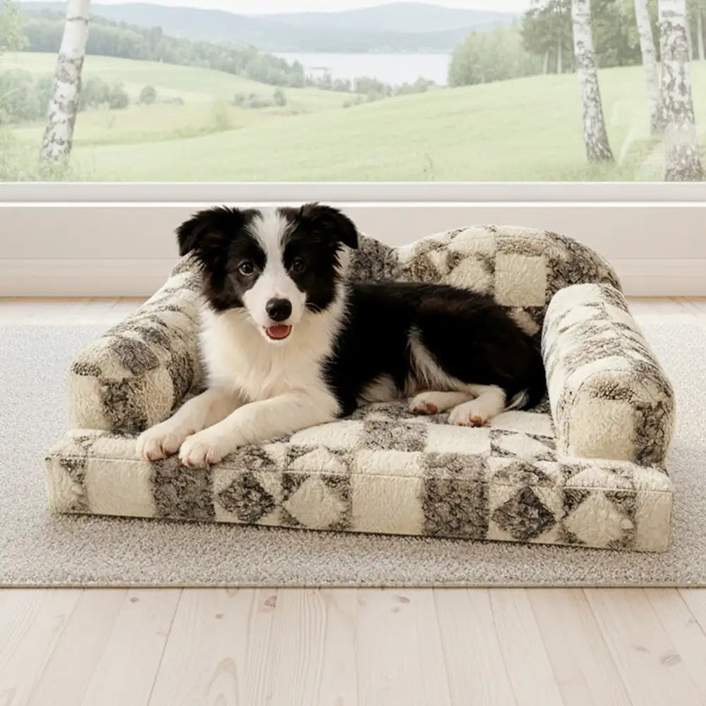 Geometric-Pattern Plush Thermal Removable And Washable Dog Bed