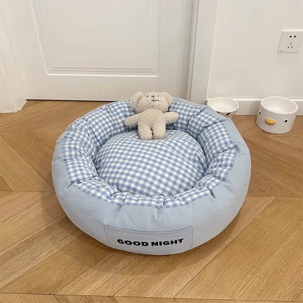 Buenas noches Cama para perros de sueño profundo y calmante con juguete de oso