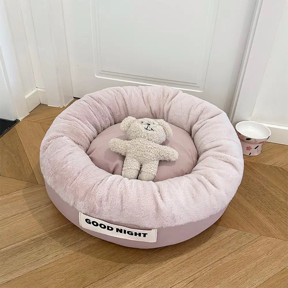 Buenas noches Cama para perros de sueño profundo y calmante con juguete de oso