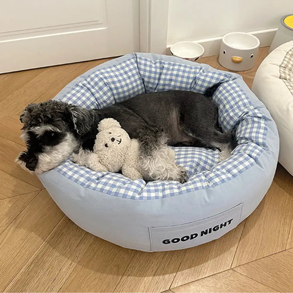Buenas noches Cama para perros de sueño profundo y calmante con juguete de oso