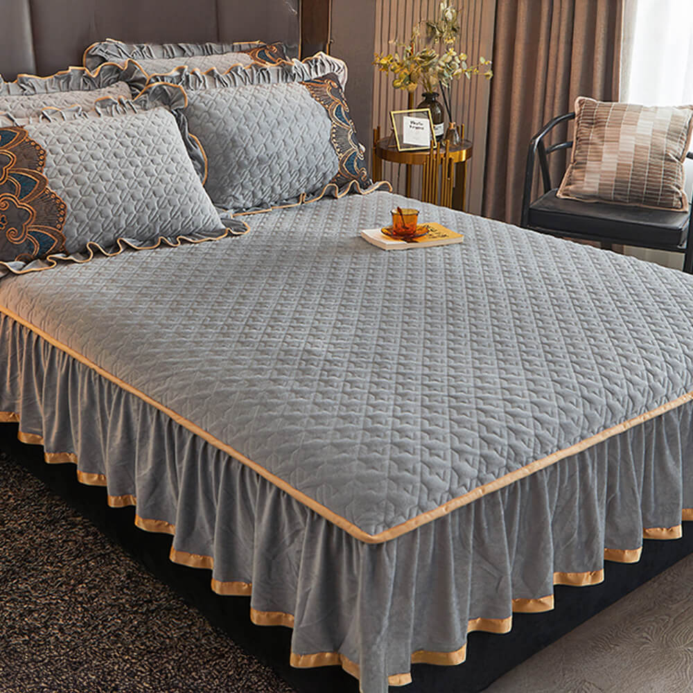 Luxurious Crystal Velvet Borded Borded Bylip Sede Waret Russ con falda de cama