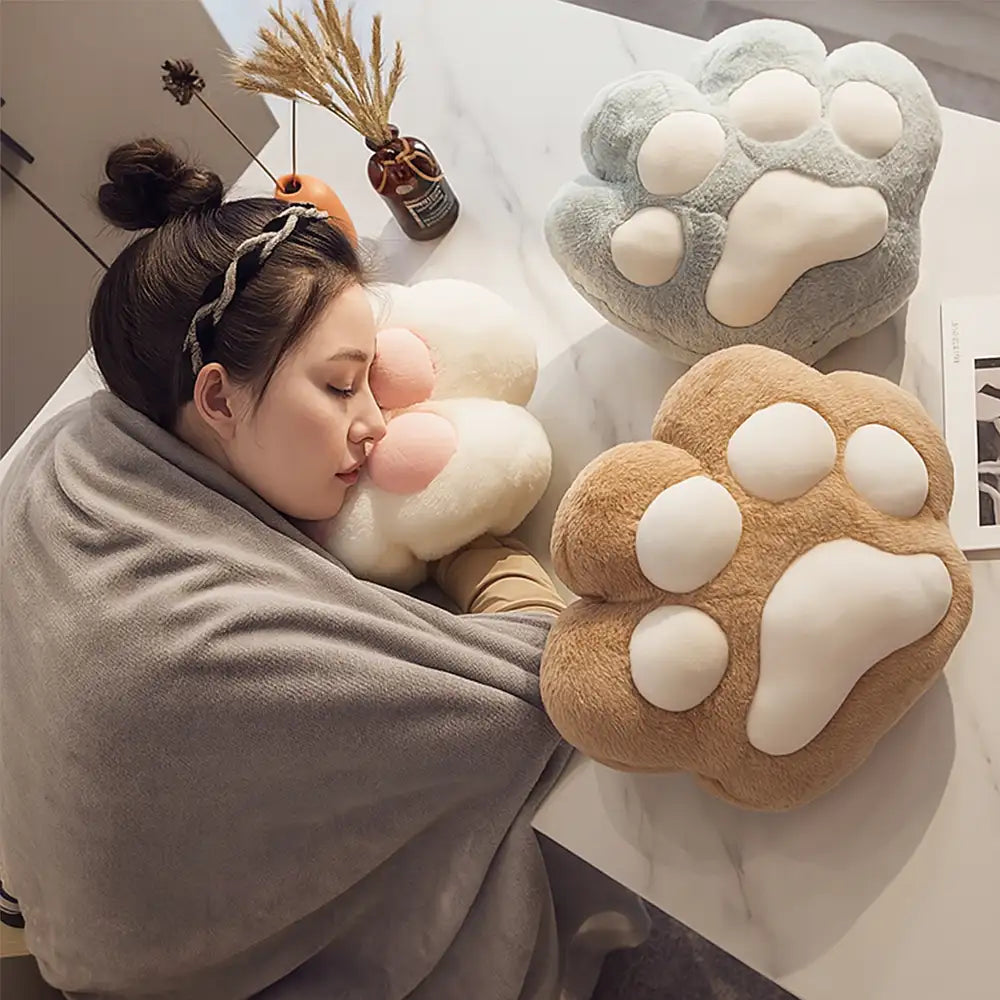Conjunto de almohada multifuncional en forma de pata de gato y manta de felpa corta suave