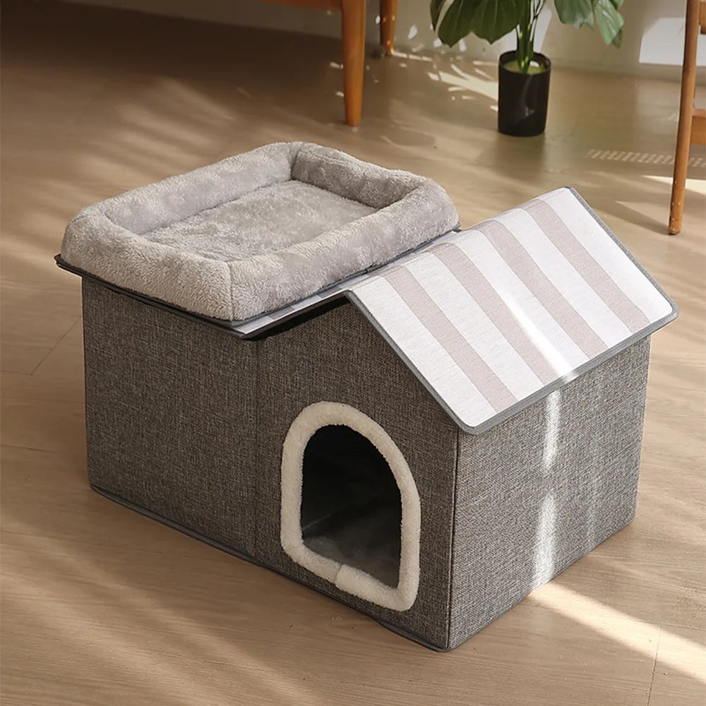 Casa para gatos multifuncional y plegable con cojín para dormir y jugar