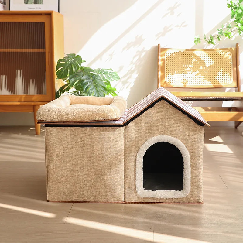 Casa para gatos multifuncional y plegable con cojín para dormir y jugar