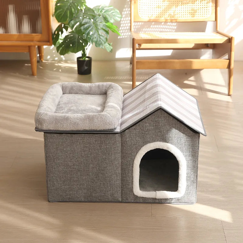 Casa para gatos multifuncional y plegable con cojín para dormir y jugar