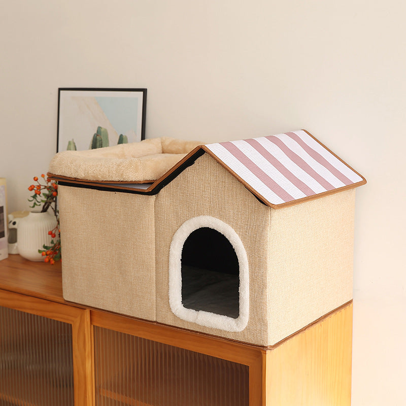 Casa para gatos multifuncional y plegable con cojín para dormir y jugar