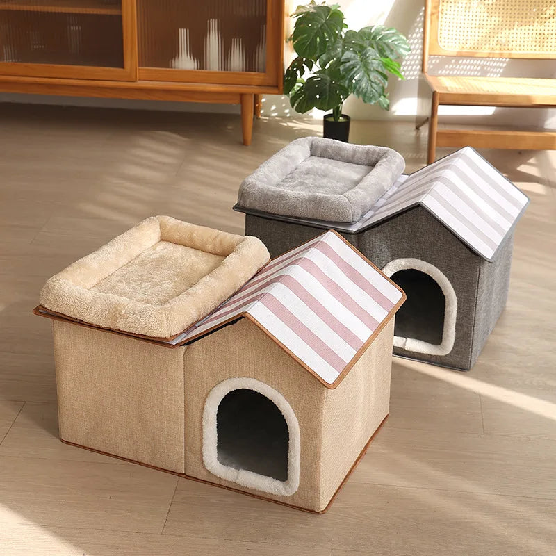Casa para gatos multifuncional y plegable con cojín para dormir y jugar