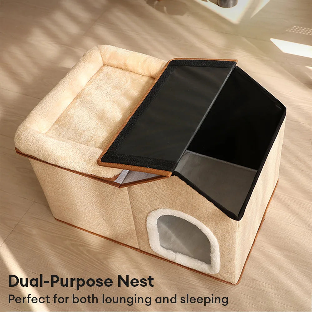 Casa para gatos multifuncional y plegable con cojín para dormir y jugar