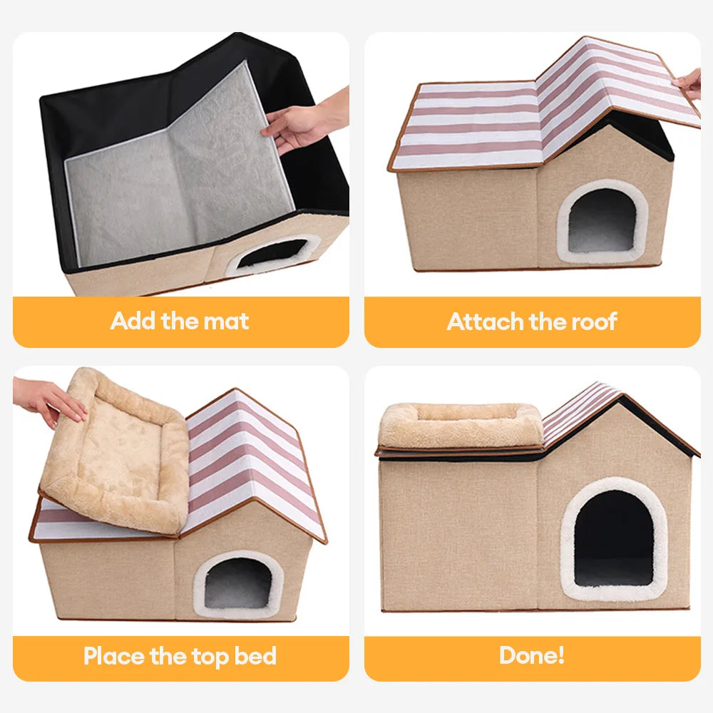 Casa de gato plegable multifuncional con cojín para dormir y jugar