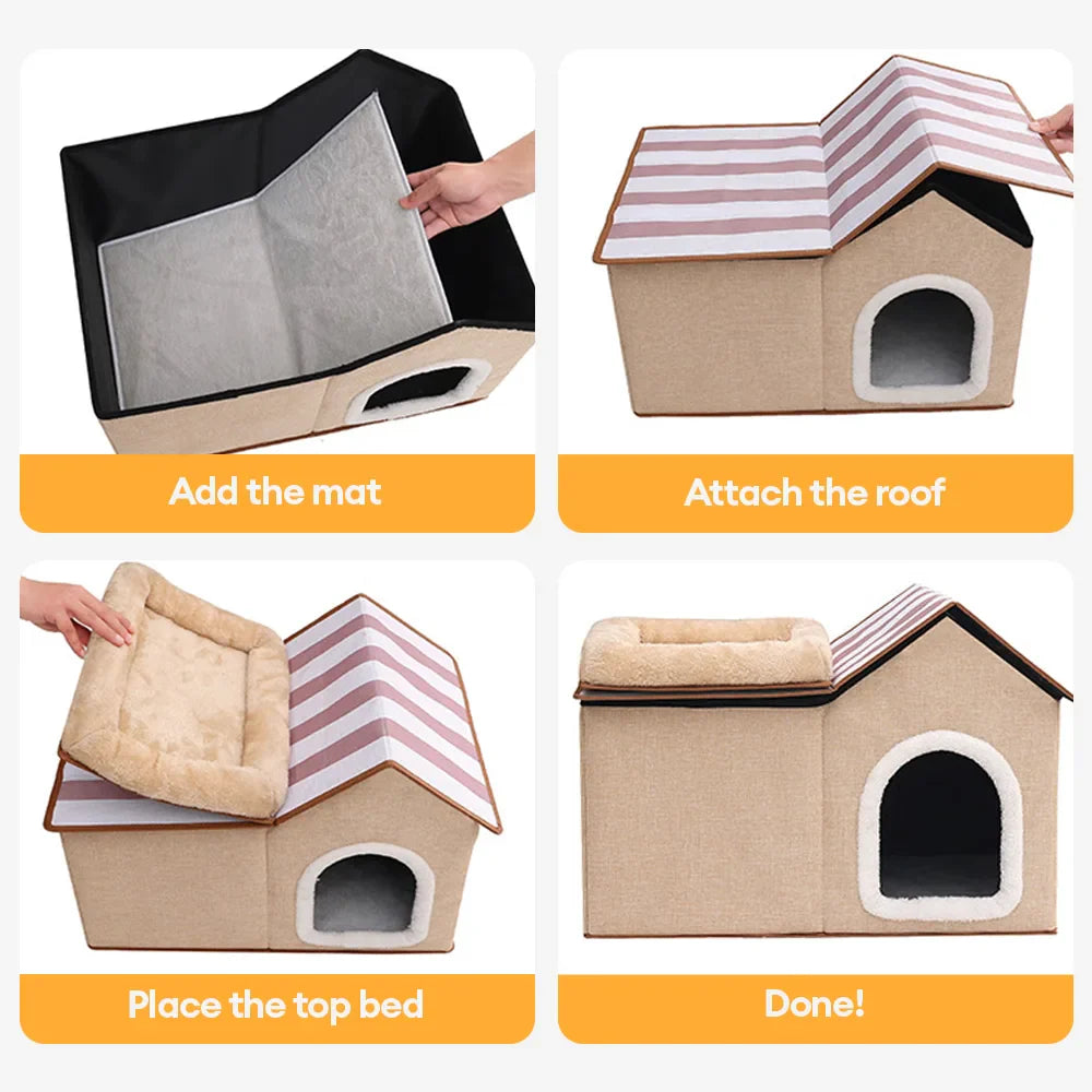Casa para gatos multifuncional y plegable con cojín para dormir y jugar