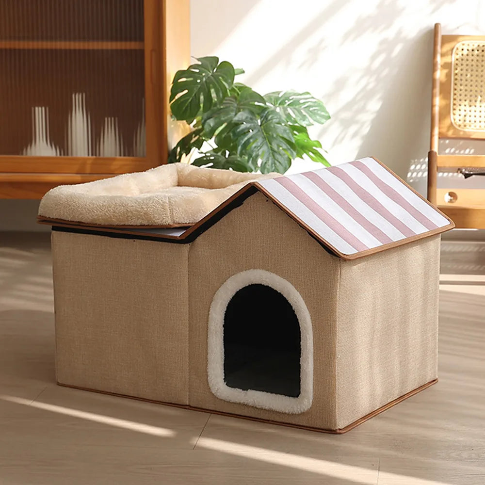 Casa para gatos multifuncional y plegable con cojín para dormir y jugar