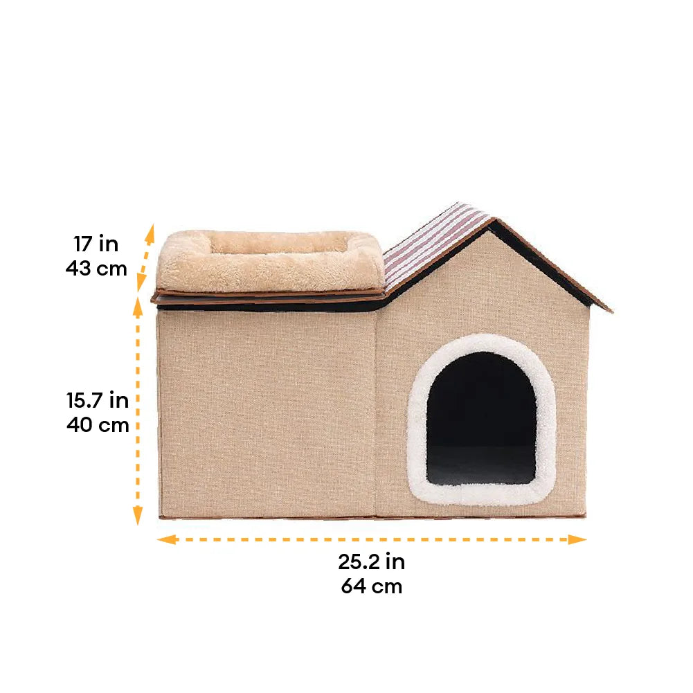 Casa para gatos multifuncional y plegable con cojín para dormir y jugar