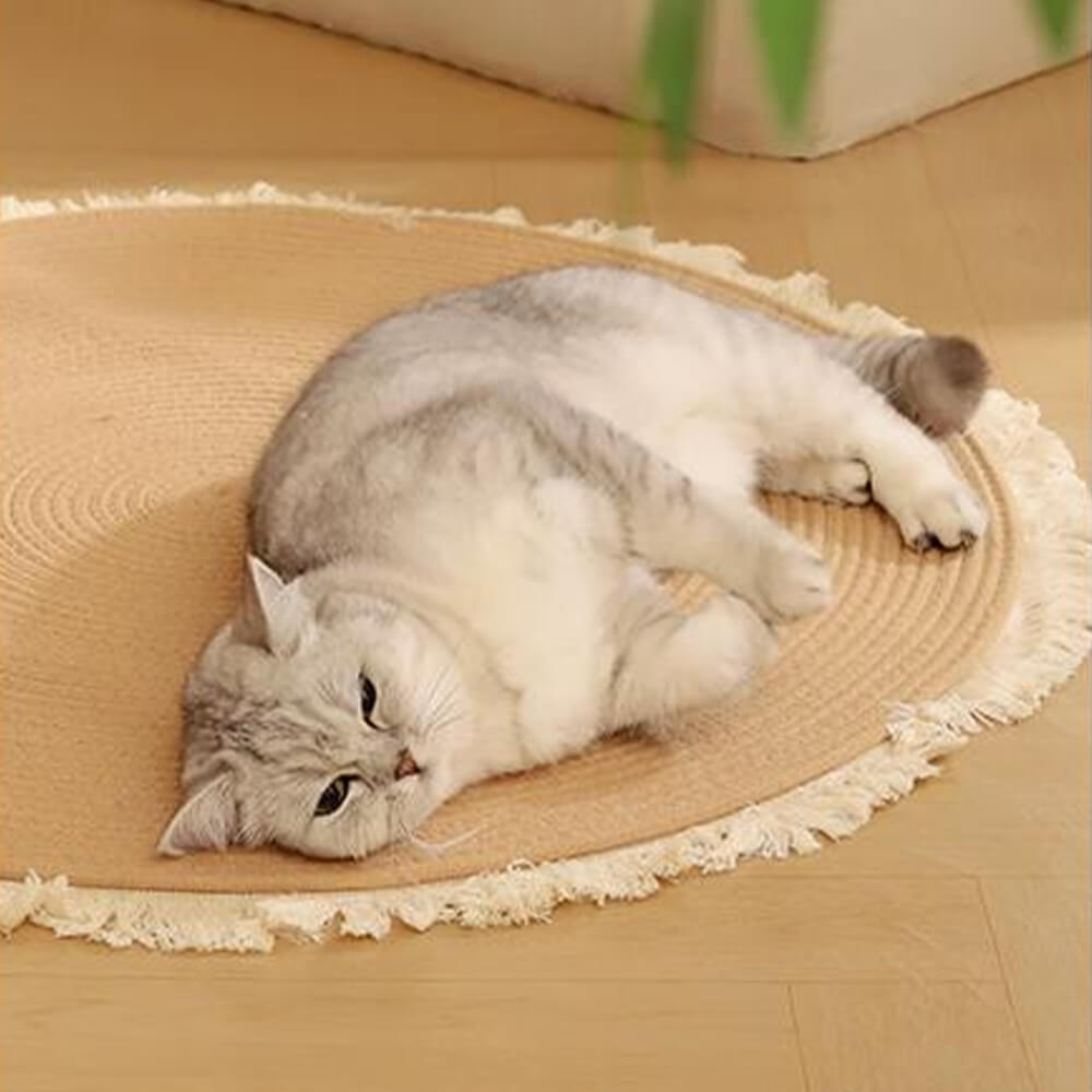 Tapete de gato duradero tejido a mano nórdico con flecos