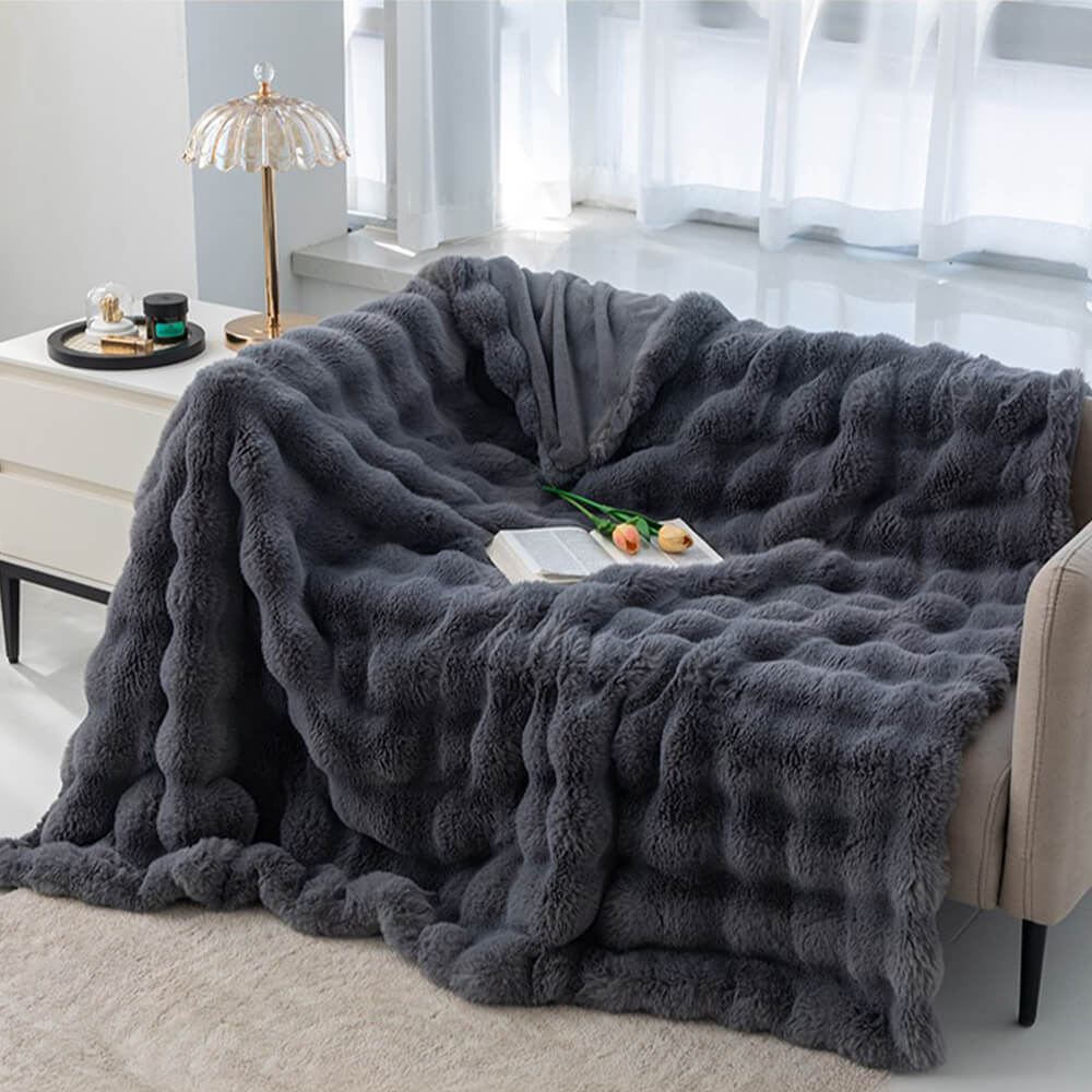 Couverture en fausse fourrure de lapin épaisse à double couche de qualité supérieure