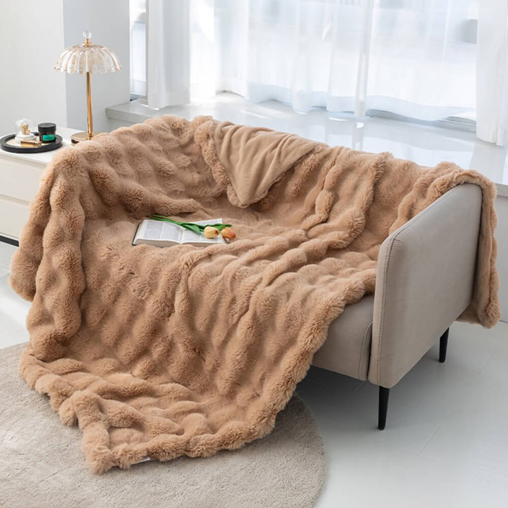 Couverture en fausse fourrure de lapin épaisse à double couche de qualité supérieure