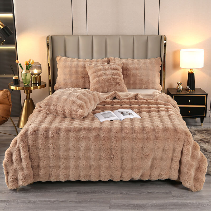 Couverture en fausse fourrure de lapin épaisse à double couche de qualité supérieure
