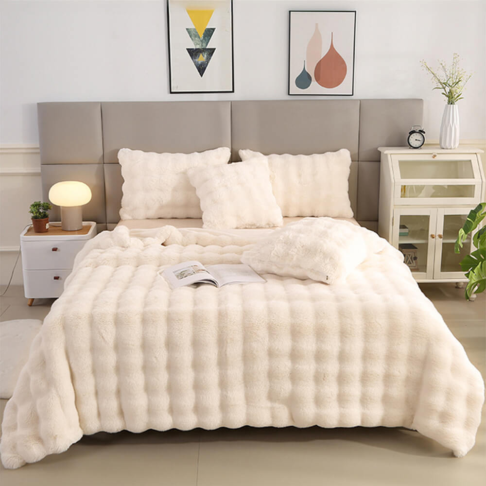 Couverture en fausse fourrure de lapin épaisse à double couche de qualité supérieure