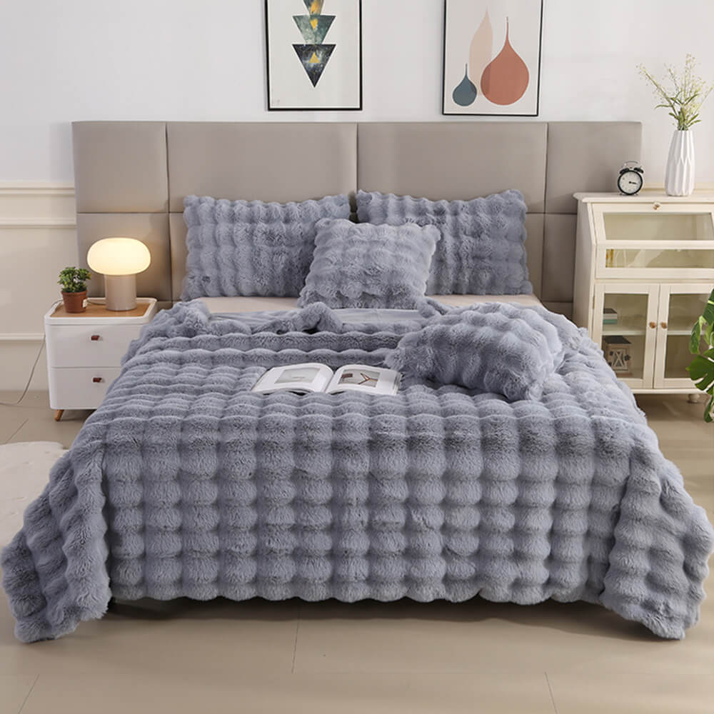 Couverture en fausse fourrure de lapin épaisse à double couche de qualité supérieure