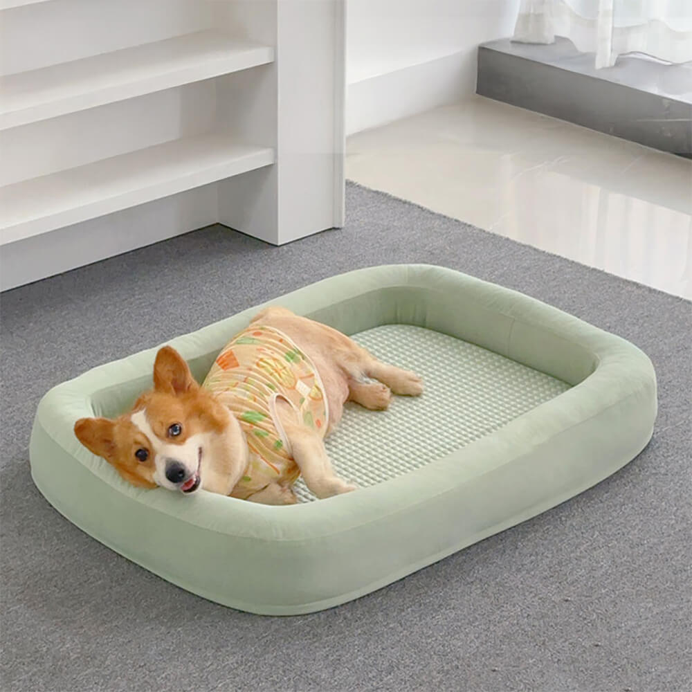 Cama para perros ovalada de temporada toda, reversible, lavable y de enfriamiento suave
