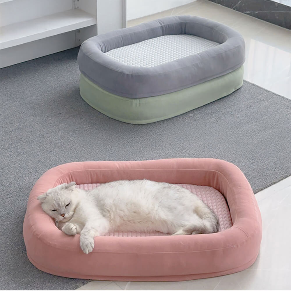 Cama para perros ovalada de temporada toda, reversible, lavable y de enfriamiento suave