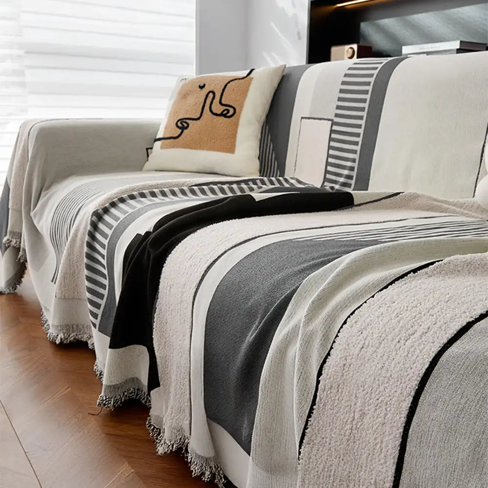 Protector de sofá multifuncional de chenilla resistente a los rasguños de arte Stripe