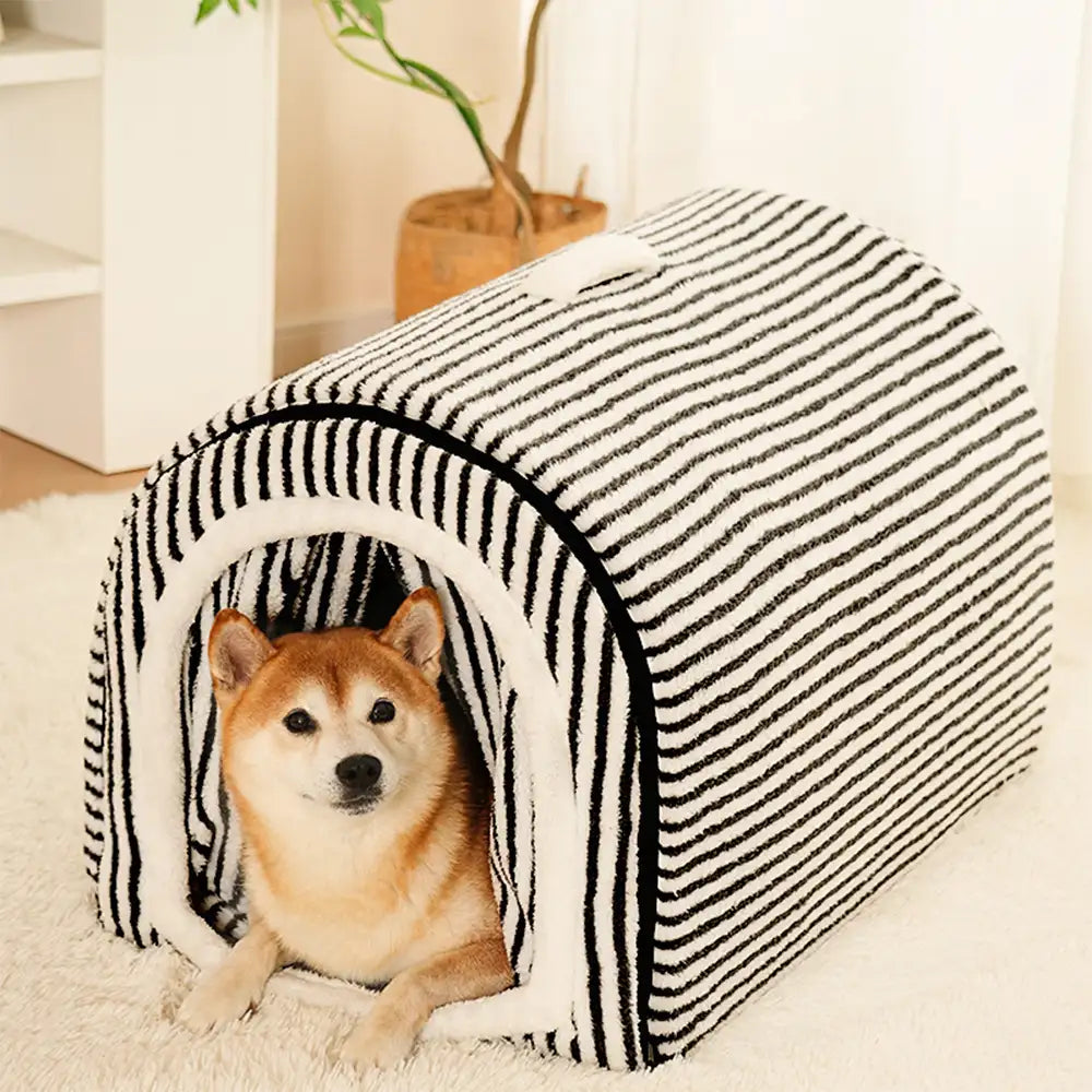 Striped Cave-Style Warm Deep Sleeping Snug Cat Cave Dog House