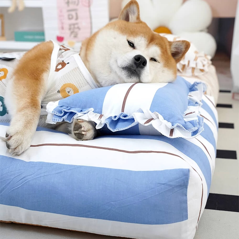 Cama para perros de algodón a rayas, gruesa, acolchada y suave