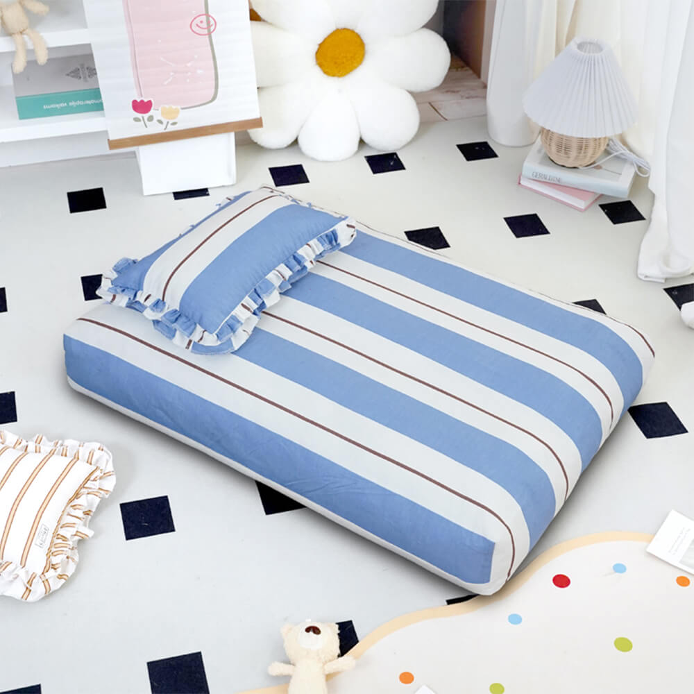 Cama para perros de algodón a rayas, gruesa, acolchada y suave