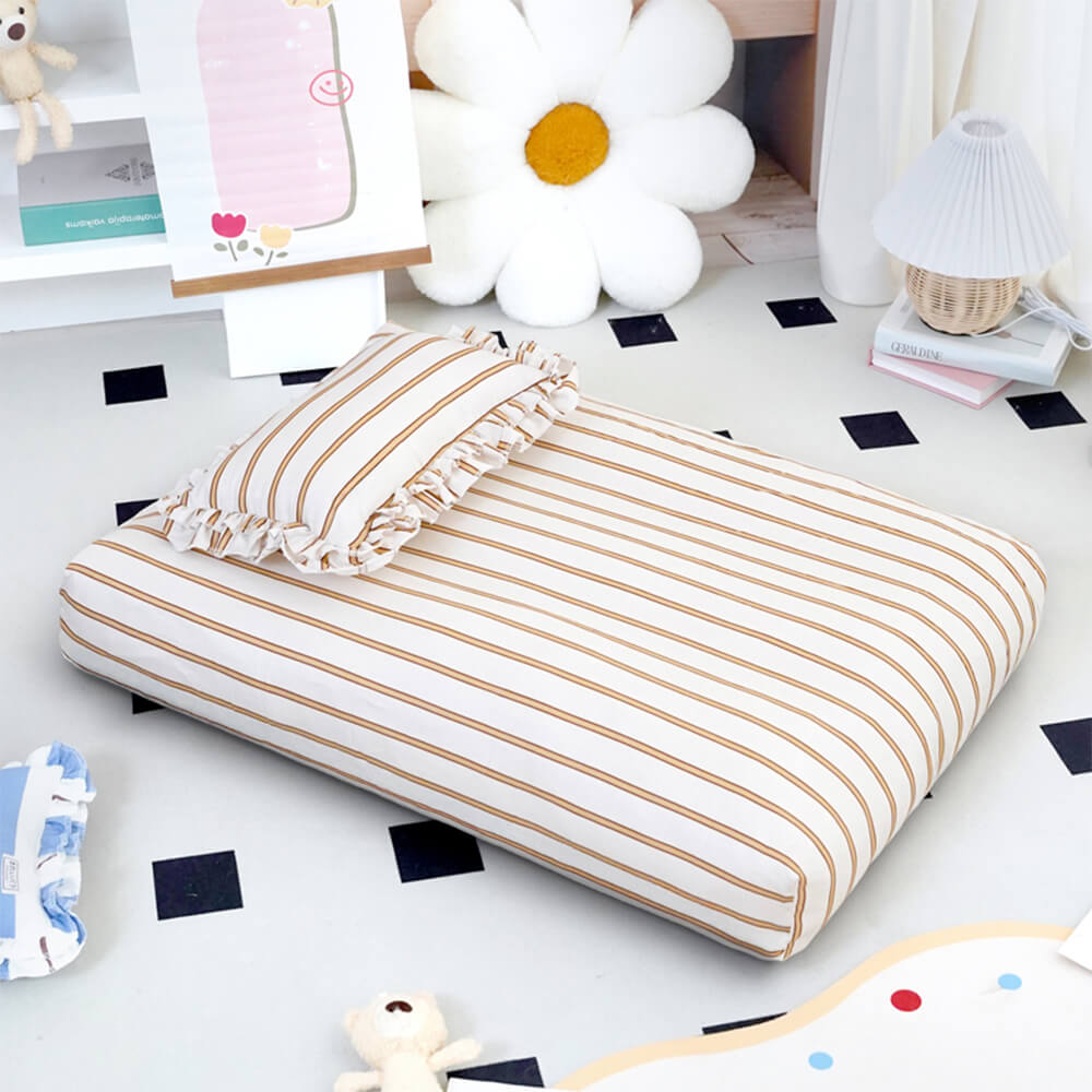 Cama para perros de algodón a rayas, gruesa, acolchada y suave