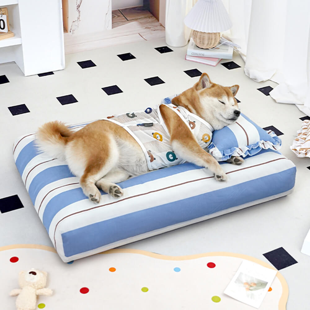 Cama para perros de algodón a rayas, gruesa, acolchada y suave