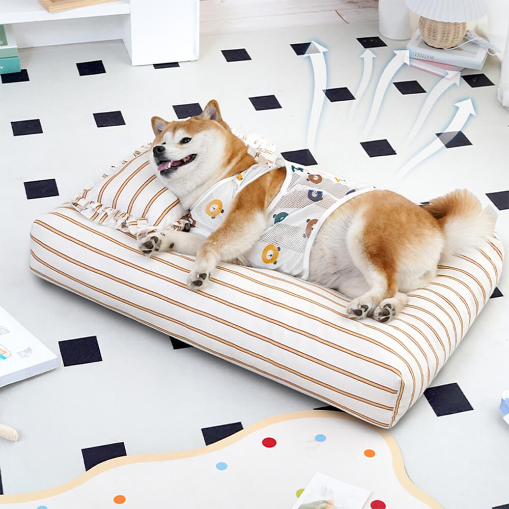 Cama para perros de algodón a rayas, gruesa, acolchada y suave