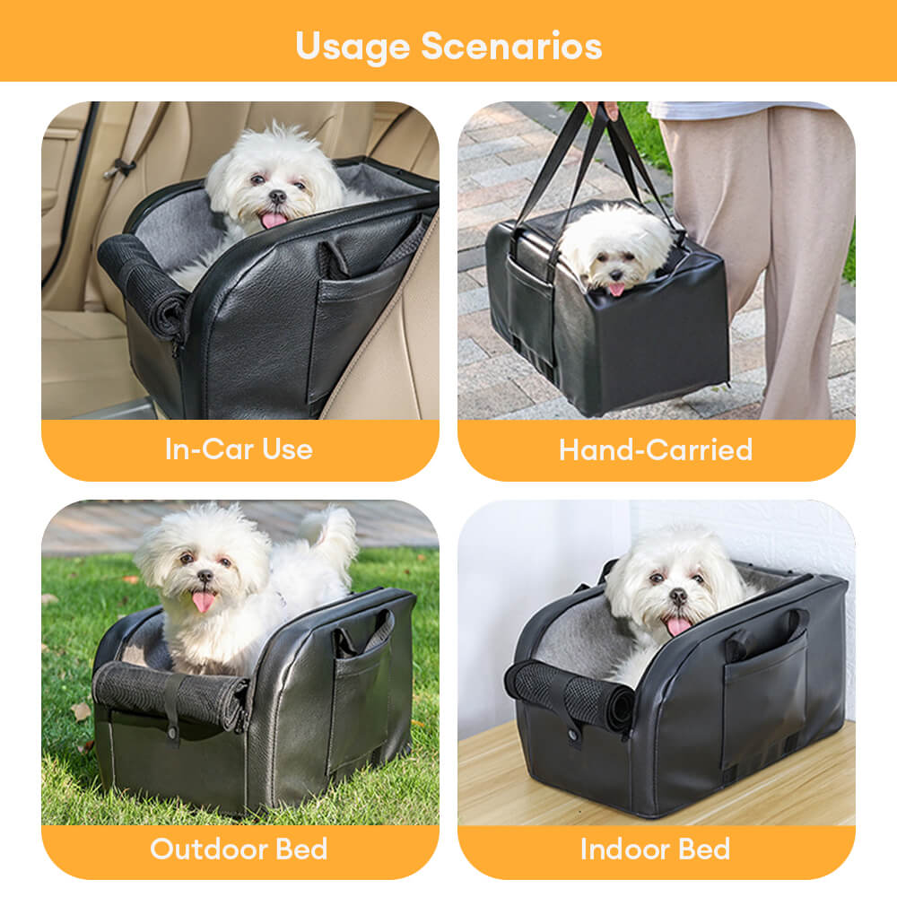 Asiento de coche para perros pequeño desmontable y elevado con consola central para viajes seguros