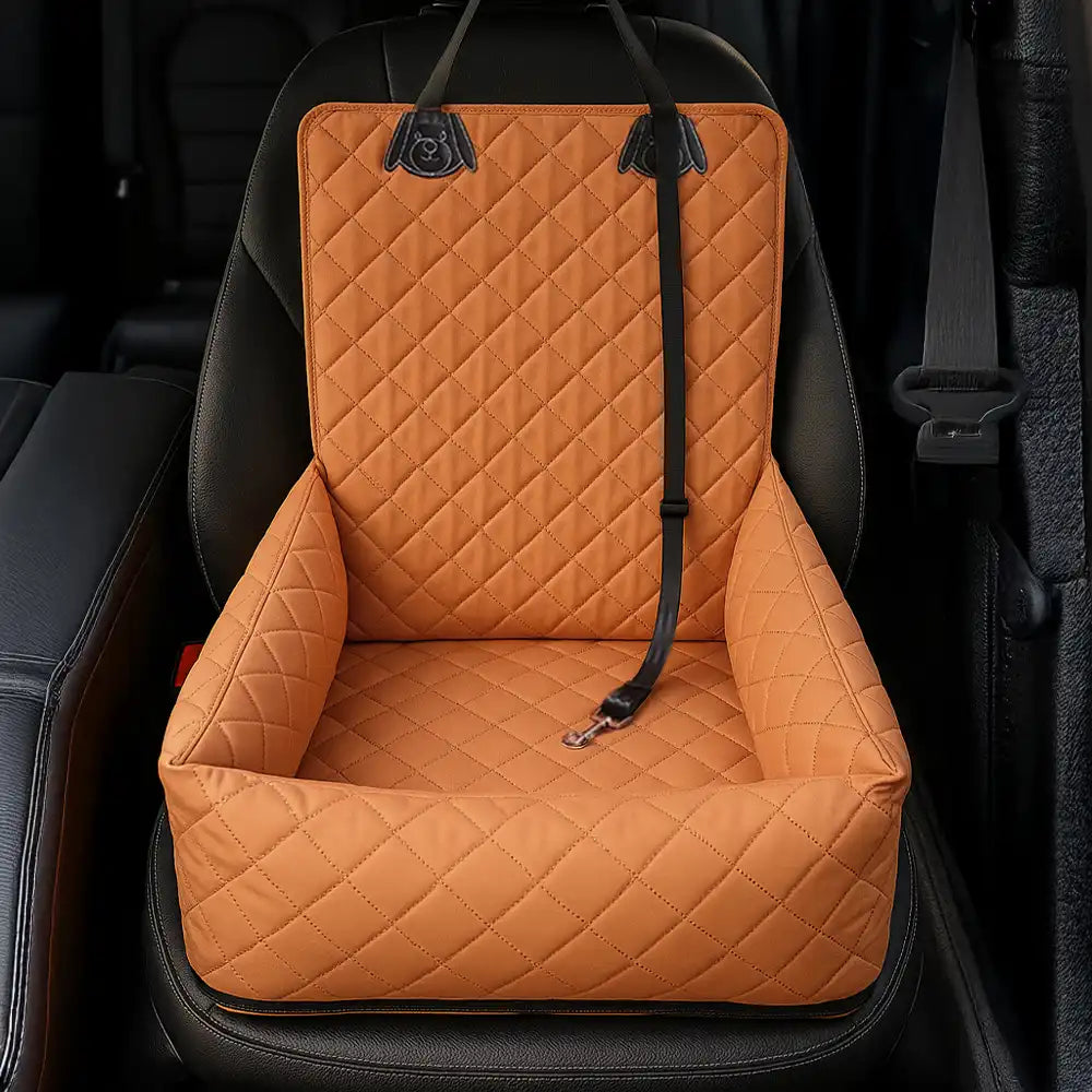 Asiento de Coche para Perros de Viaje con Cama de Cuero PU Repelente al Agua y Resistente a Rasguños