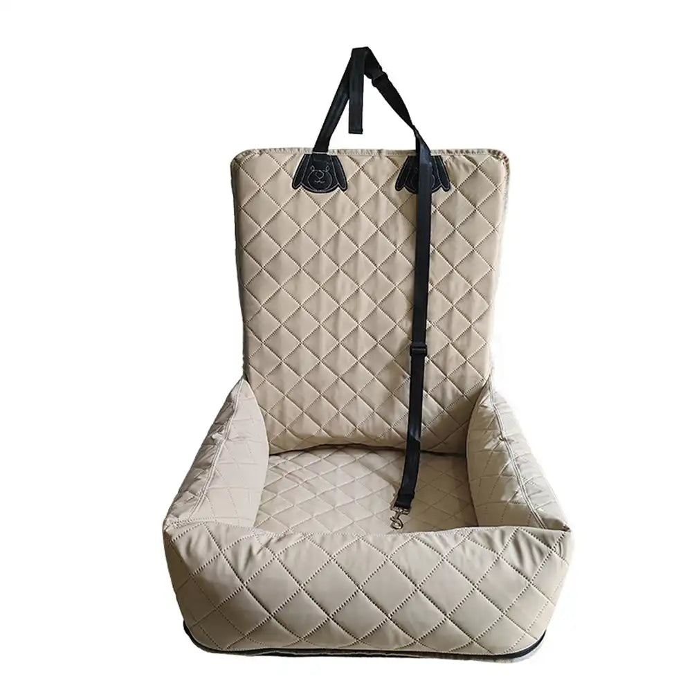 Asiento de Coche para Perros de Viaje con Cama de Cuero PU Repelente al Agua y Resistente a Rasguños